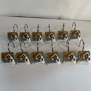 Set Of 12 Snowman Winter Christmas Shower Curtain Hooks Novelty Resin